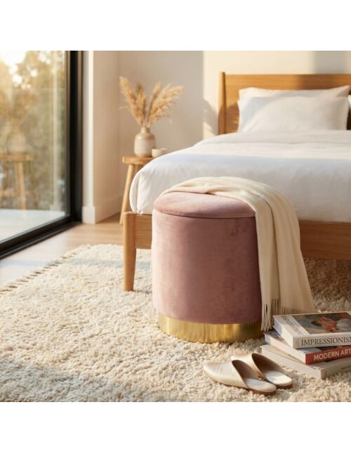 POUF CONTENITORE ROTONDO IN VELLUTO ROSA
