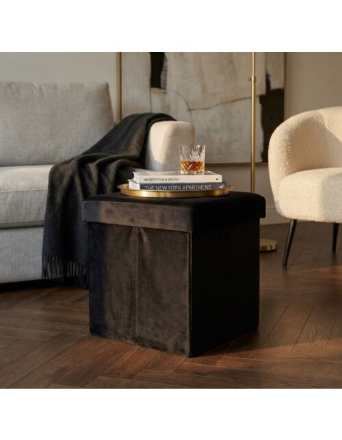 POUF CONTENITORE QUADRATO IN VELLUTO NERO