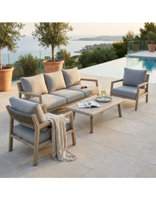Set da giardino KINGSTOWN marrone chiaro con cuscini grigio chiaro
