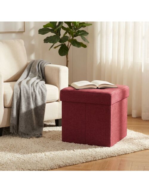 POUF CONTENITORE QUADRATO IN STOFFA BORDEAUX