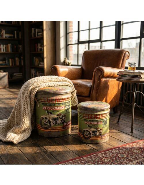 SET DI 2 POUF CONTENITORE TONDO VERDE