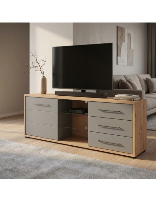 11011464 TV MENSOLA LISABON TV ROVERE ARTIGIANO E GRIGIO GRAFITE