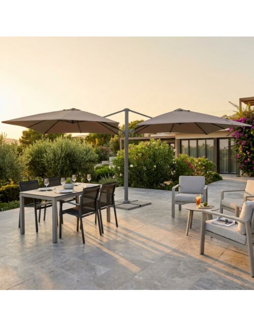 OMBRELLONE DOPPIO 3 X 3 ARCHIMEDE ANTRACITE TELO TAUPE