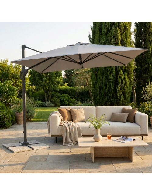 Ombrellone da giardino GARNET 3 × 4 m grigio chiaro con palo laterale