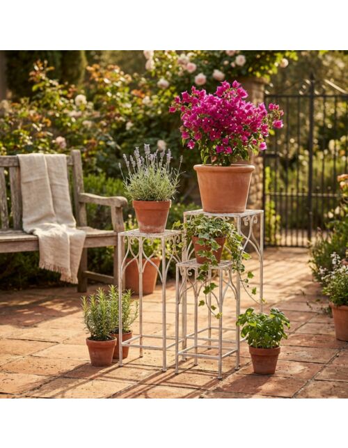 SET DI 3 FIORIERE VINCENT BIANCO ANTICO