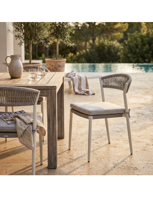 Sedia da giardino CORRIENTES senza braccioli – bianco con cuscino – Mobalia