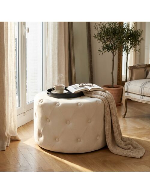 POUF ROTONDO IN VELLUTO BEIG