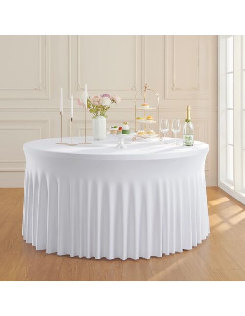 Tovaglia elastica rotonda 150 × 76 cm – bianca – Mobalia